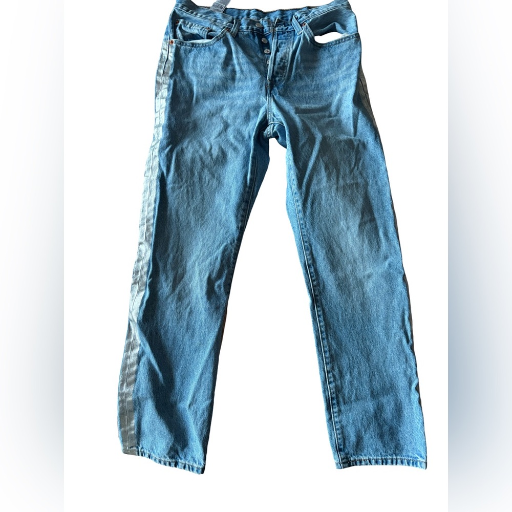 Levi's 501s Classic Light Blue Straight Jeans with silver Stripes